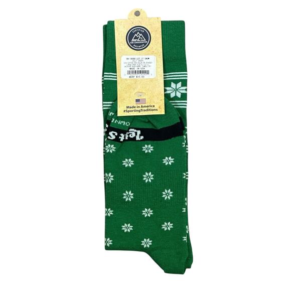 NWT Brown Dog Socks Let It Snow Socks Mens L Green Snowflake Deer Holiday Winter - Picture 4 of 6